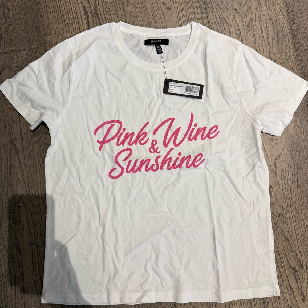 Brunette The Label White Tee with Pink Print